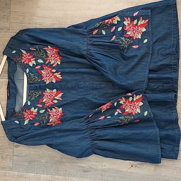 Apothic Chambray Embroidered Detail Shirt 2X - Picture 1 of 10